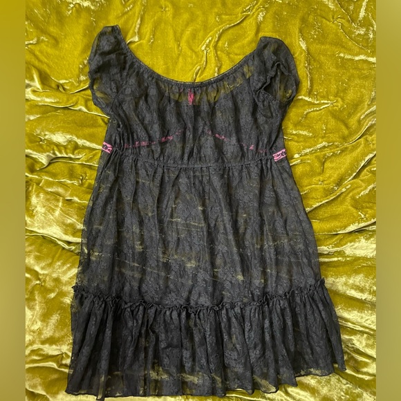 Nana anime Y2K vintage Betsy Johnson black pink sheer lace flower princess top - Picture 5 of 8
